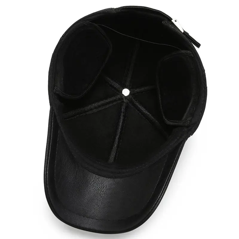 Men's Black Leather Baseball Cap Winter Warm Ear Protection - Image 7