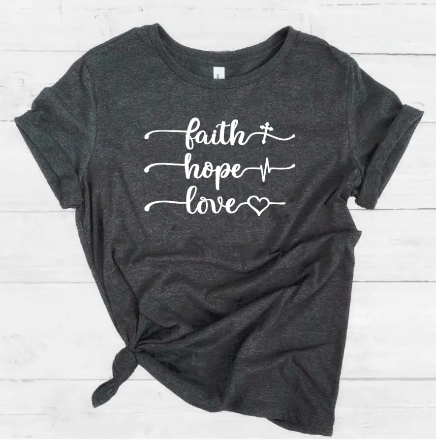 Faith Hope Love Short Sleeve T-Shirt Grey - Image 8