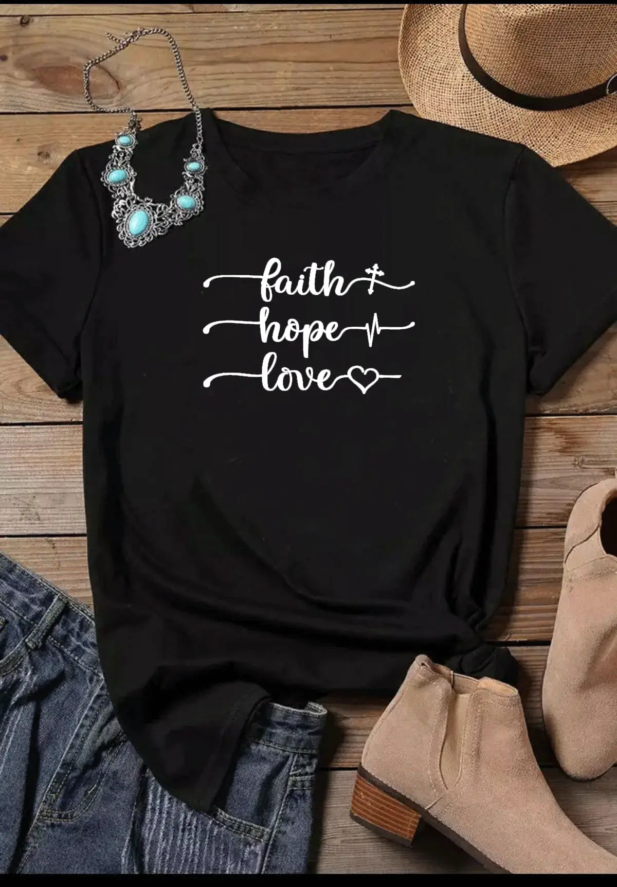 Faith Hope Love Short Sleeve T-Shirt Grey - Image 2