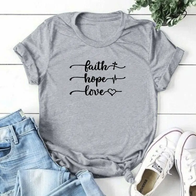 Faith Hope Love Short Sleeve T-Shirt Grey - Image 3