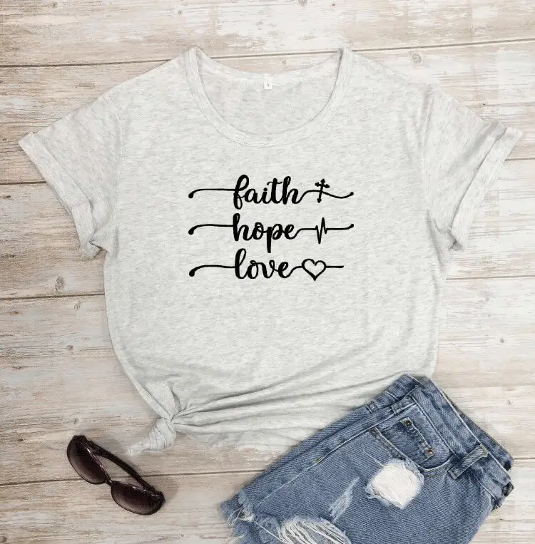Faith Hope Love Short Sleeve T-Shirt Grey - Image 9