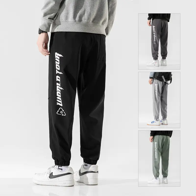 Men's Grey Printed Jogger Pants with Zipper Trousers