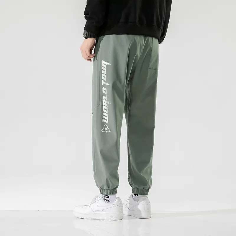 Men's Grey Printed Jogger Pants with Zipper Trousers