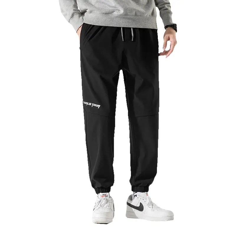 Men's Grey Printed Jogger Pants with Zipper Trousers