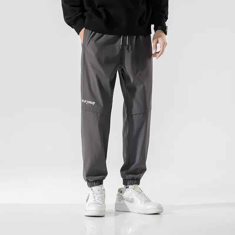 Men's Grey Printed Jogger Pants with Zipper Trousers