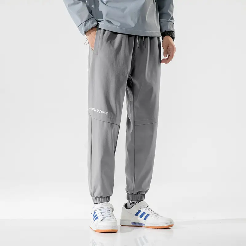 Men's Grey Printed Jogger Pants with Zipper Trousers
