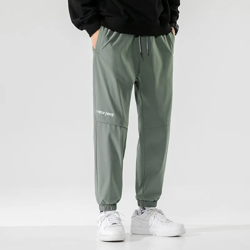 Men's Grey Printed Jogger Pants with Zipper Trousers