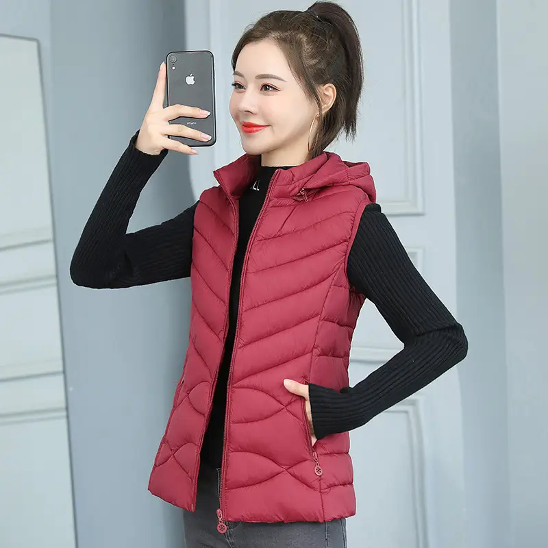 Women's Pink Down Cotton Vest Slim Fit All Match - Image 6