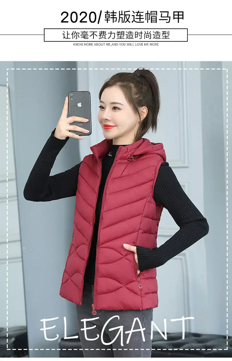 Women's Pink Down Cotton Vest Slim Fit All Match — feature 1
