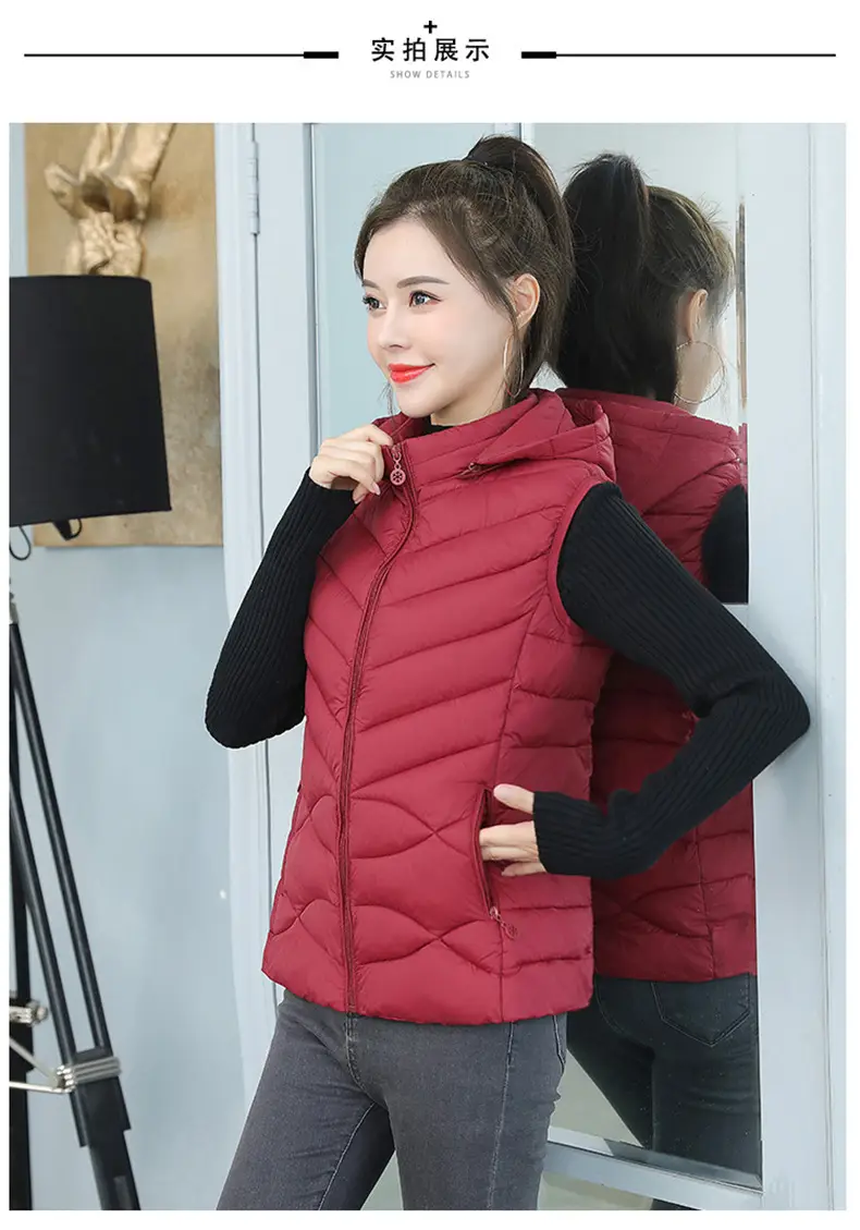 Women's Pink Down Cotton Vest Slim Fit All Match — feature 11