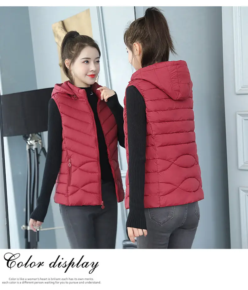 Women's Pink Down Cotton Vest Slim Fit All Match — feature 12