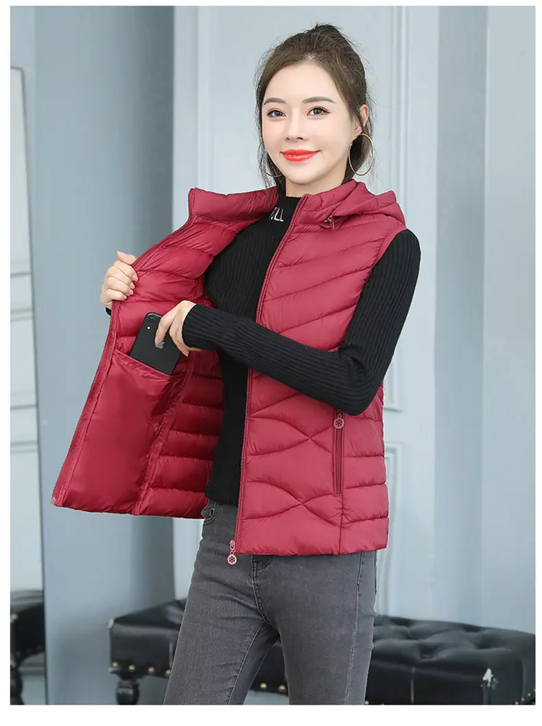 Women's Pink Down Cotton Vest Slim Fit All Match — feature 13