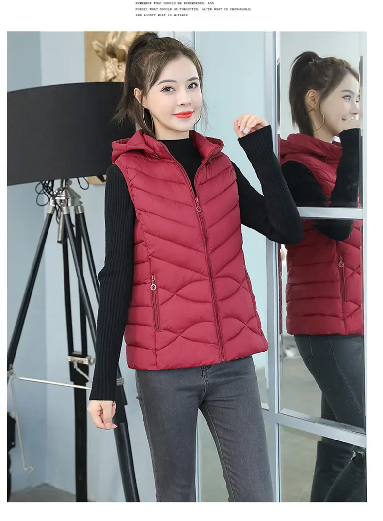Women's Pink Down Cotton Vest Slim Fit All Match — feature 14