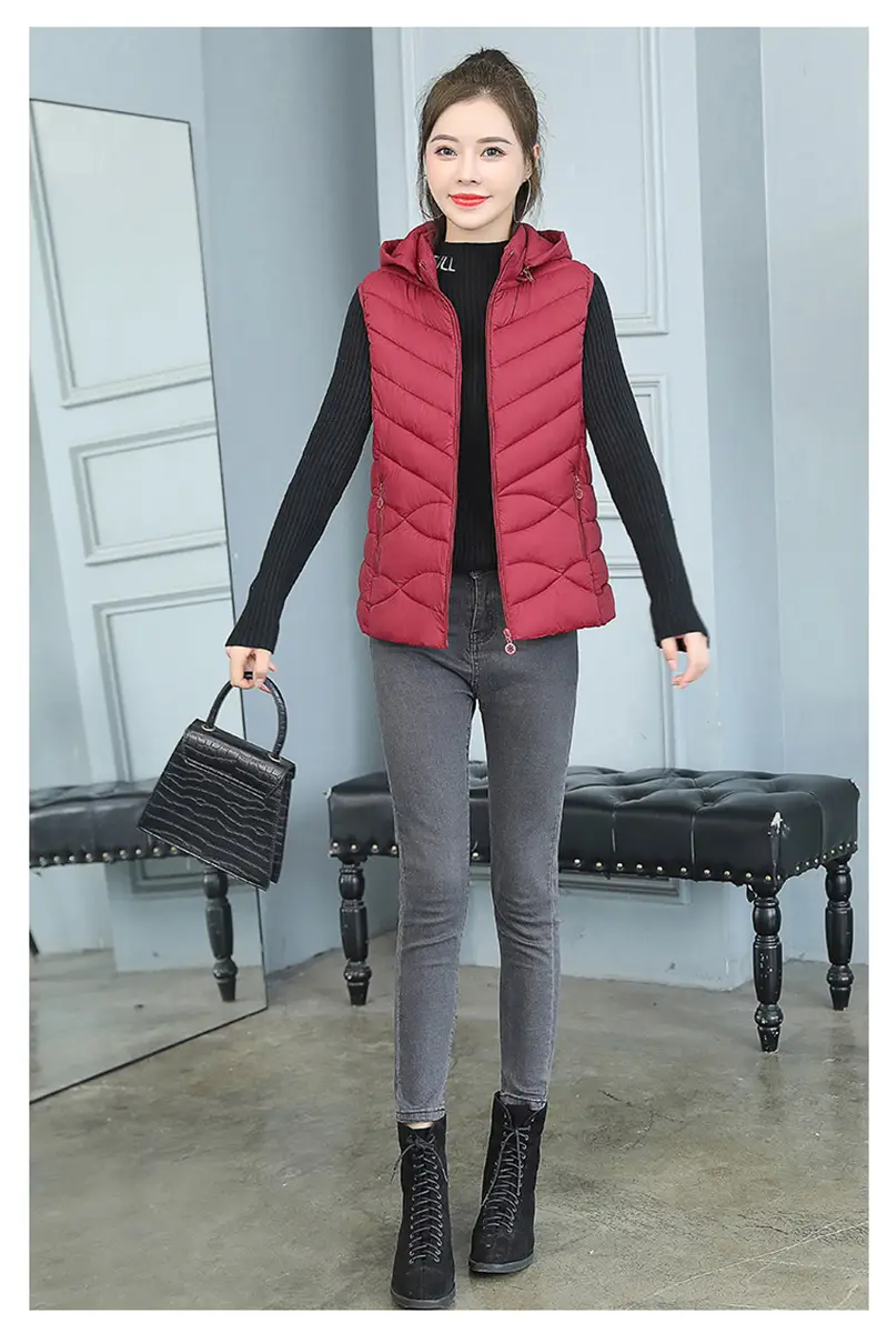 Women's Pink Down Cotton Vest Slim Fit All Match — feature 15
