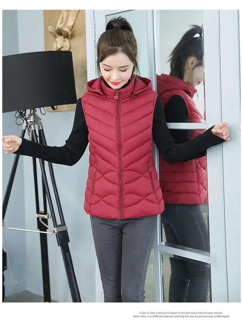 Women's Pink Down Cotton Vest Slim Fit All Match — feature 16