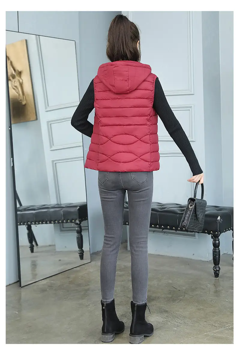 Women's Pink Down Cotton Vest Slim Fit All Match — feature 17
