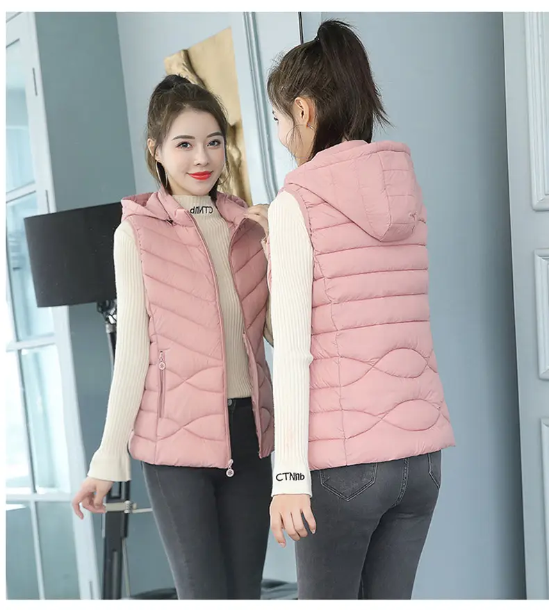 Women's Pink Down Cotton Vest Slim Fit All Match — feature 18