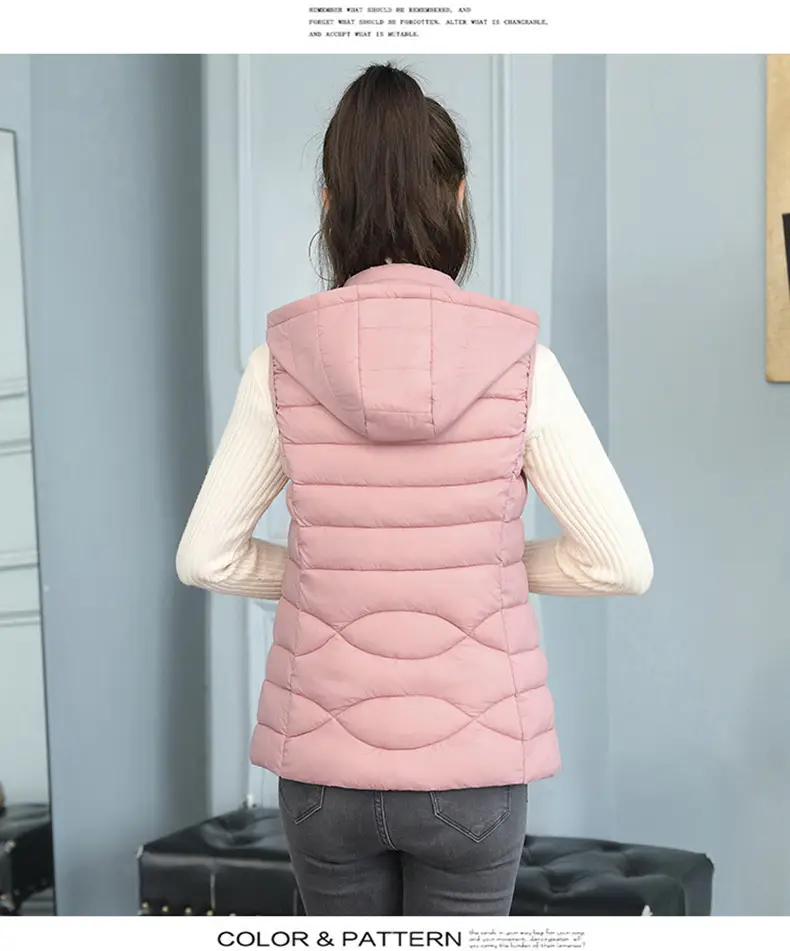 Women's Pink Down Cotton Vest Slim Fit All Match — feature 20