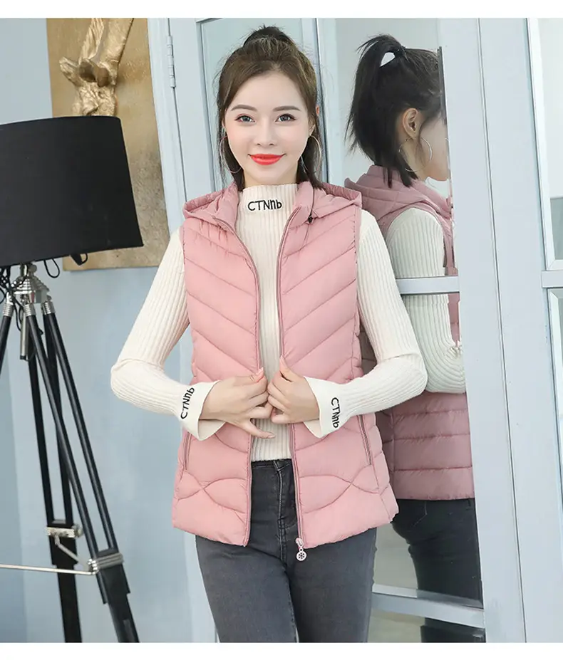 Women's Pink Down Cotton Vest Slim Fit All Match — feature 22