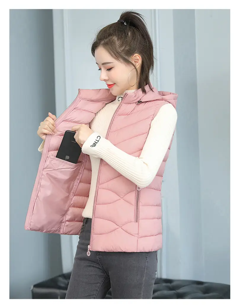 Women's Pink Down Cotton Vest Slim Fit All Match — feature 23