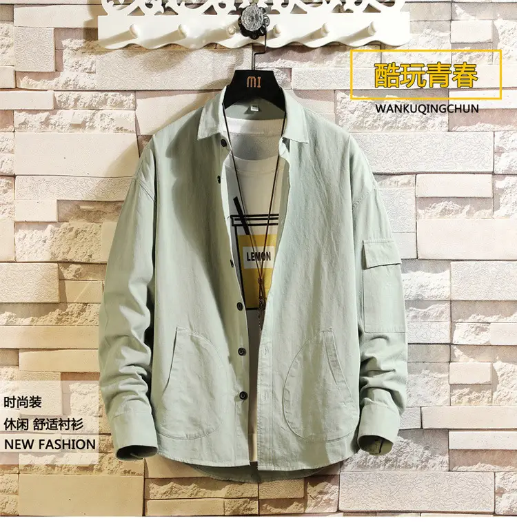 Korean Printed Long Sleeve Shirt Jacket for Men — feature 1