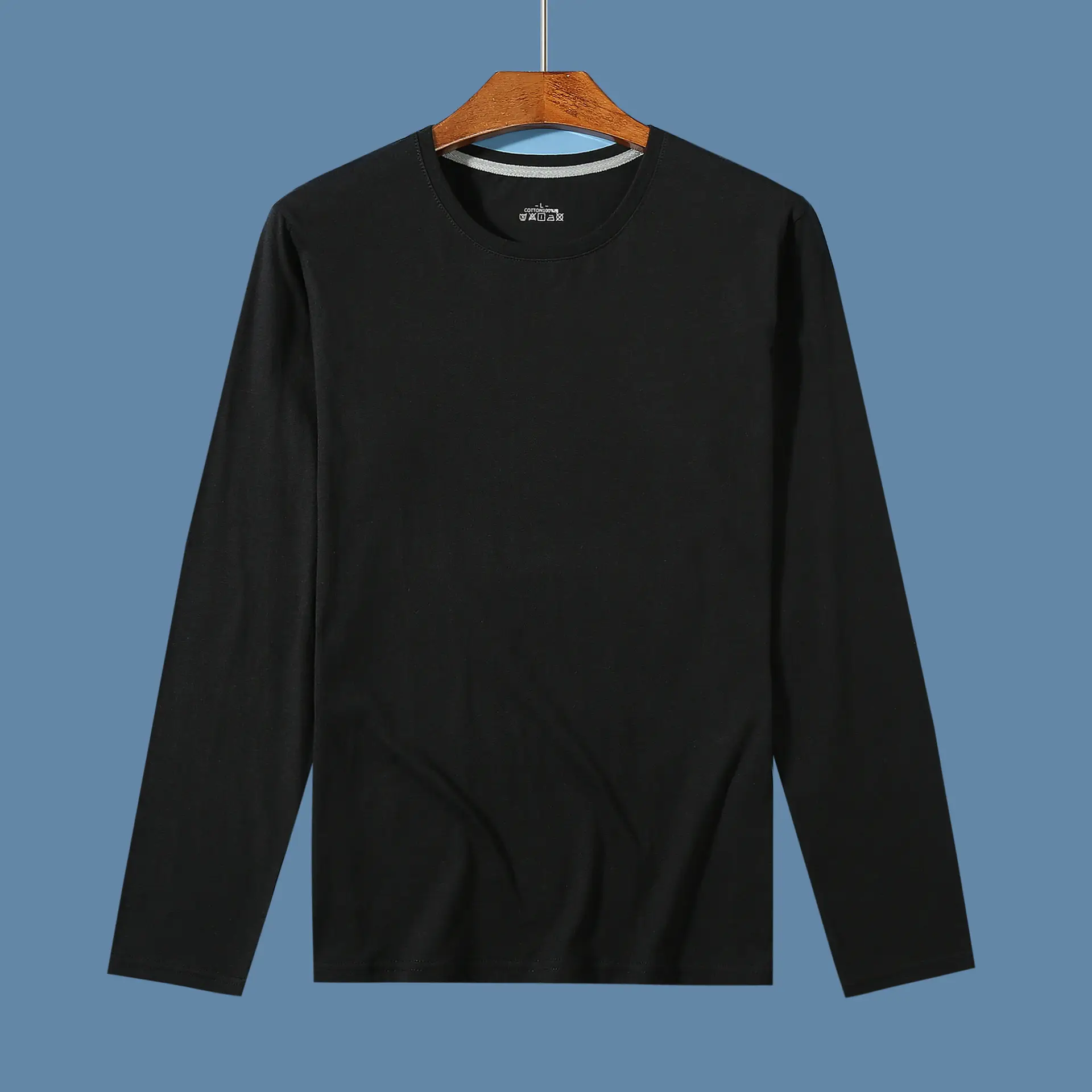 Men Navy Cotton Long Sleeve T-Shirt Round Neck - Image 3