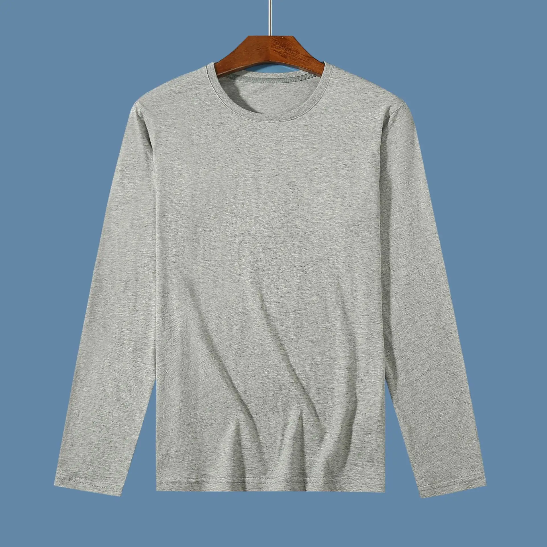 Men Navy Cotton Long Sleeve T-Shirt Round Neck - Image 2