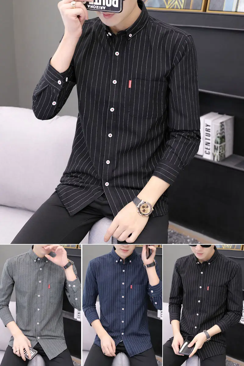 Men's Long Sleeve Striped Shirt M to 4XL