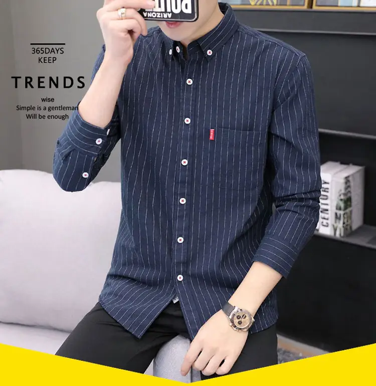Men's Long Sleeve Striped Shirt M to 4XL — feature 1