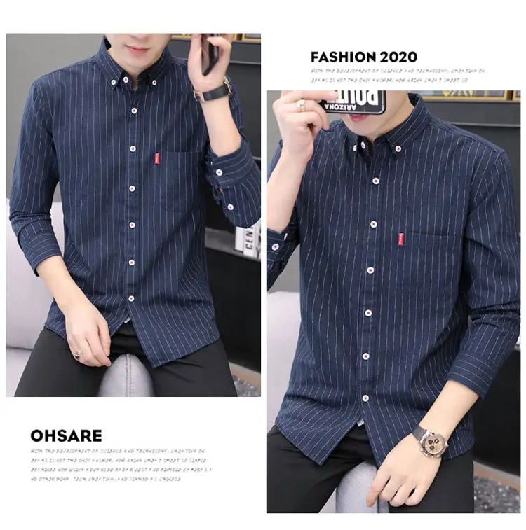 Men's Long Sleeve Striped Shirt M to 4XL — feature 18