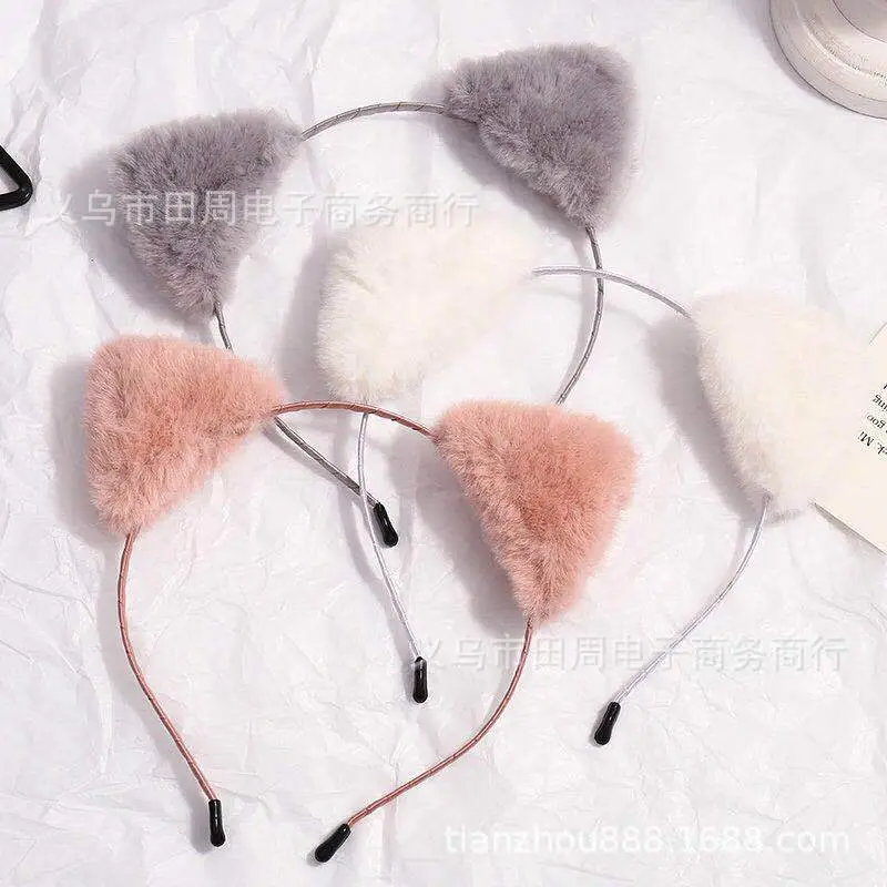 Red Furry Cat Ears Headband with Buckle