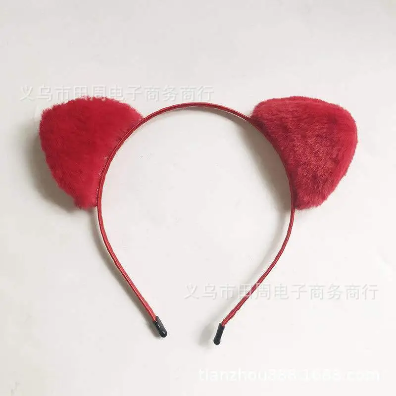 Red Furry Cat Ears Headband with Buckle