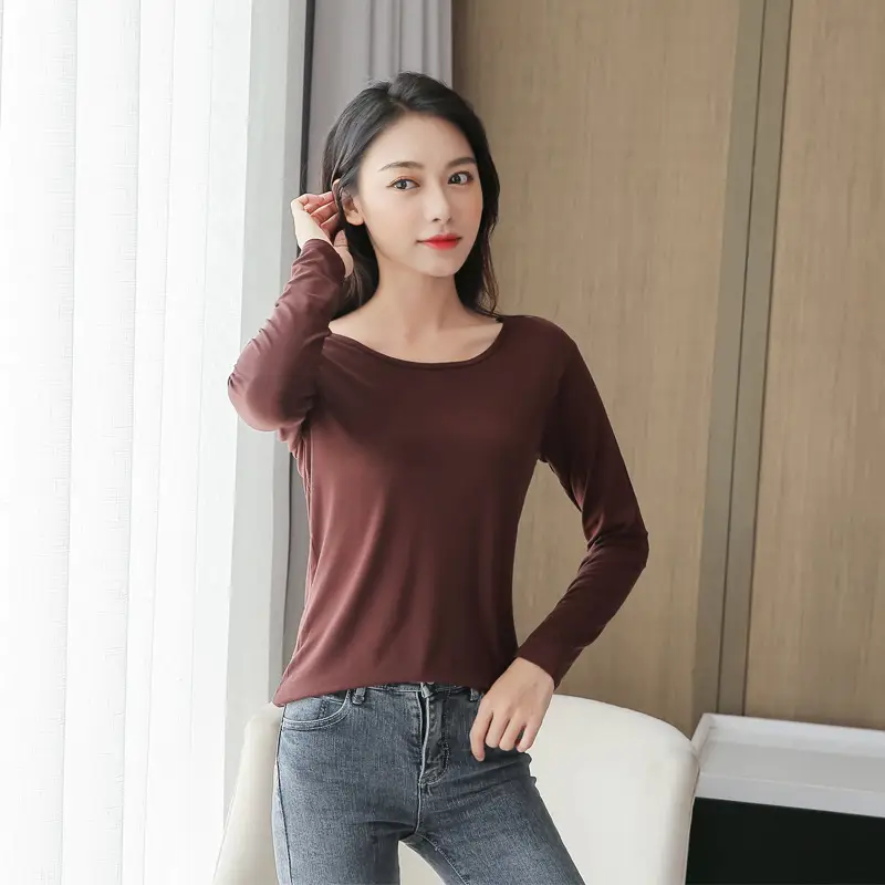 Women Long Sleeve T-Shirt Brown Plus Size - Image 13