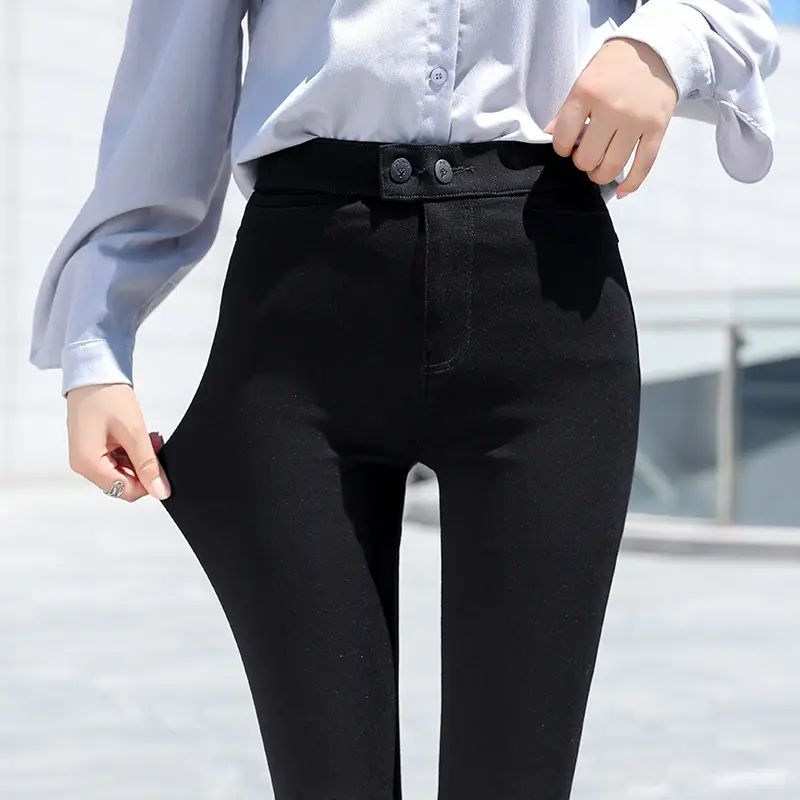 Women Black Fleece Leggings High Waist Tight Fitting - Image 2