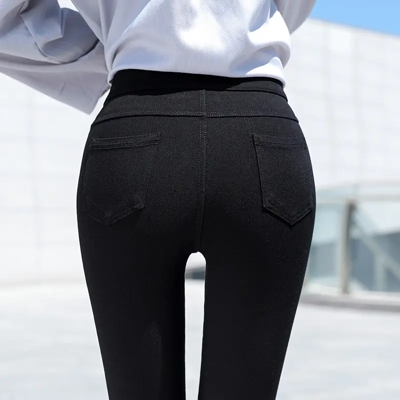 Women Black Fleece Leggings High Waist Tight Fitting - Image 3