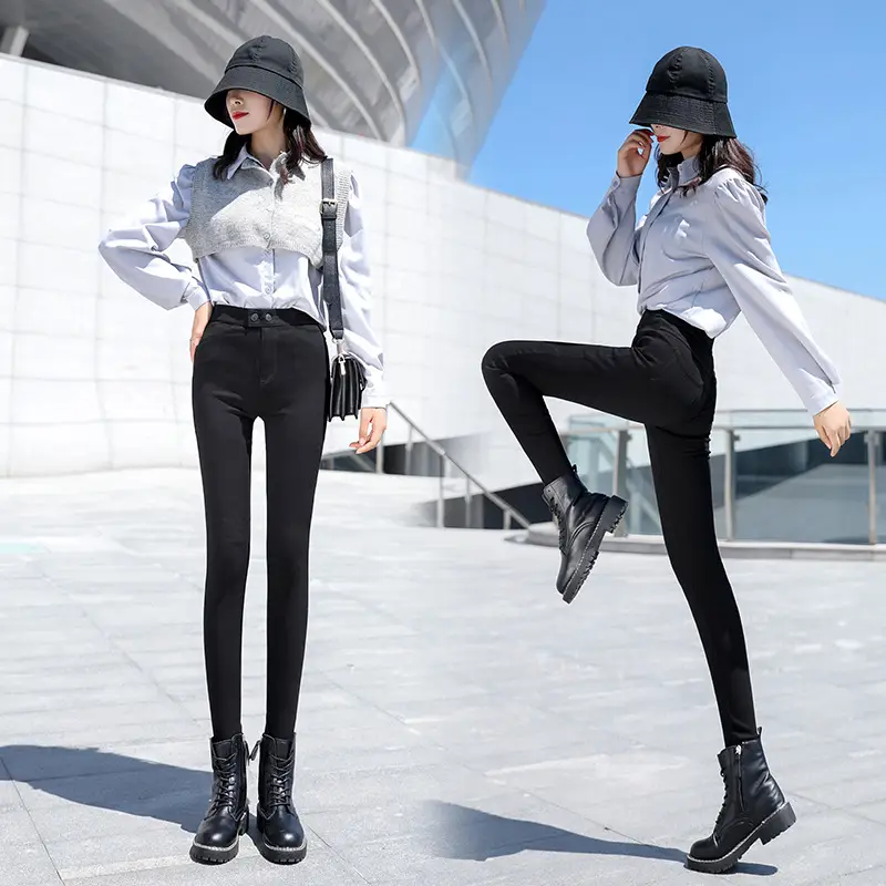 Women Black Fleece Leggings High Waist Tight Fitting - Image 4