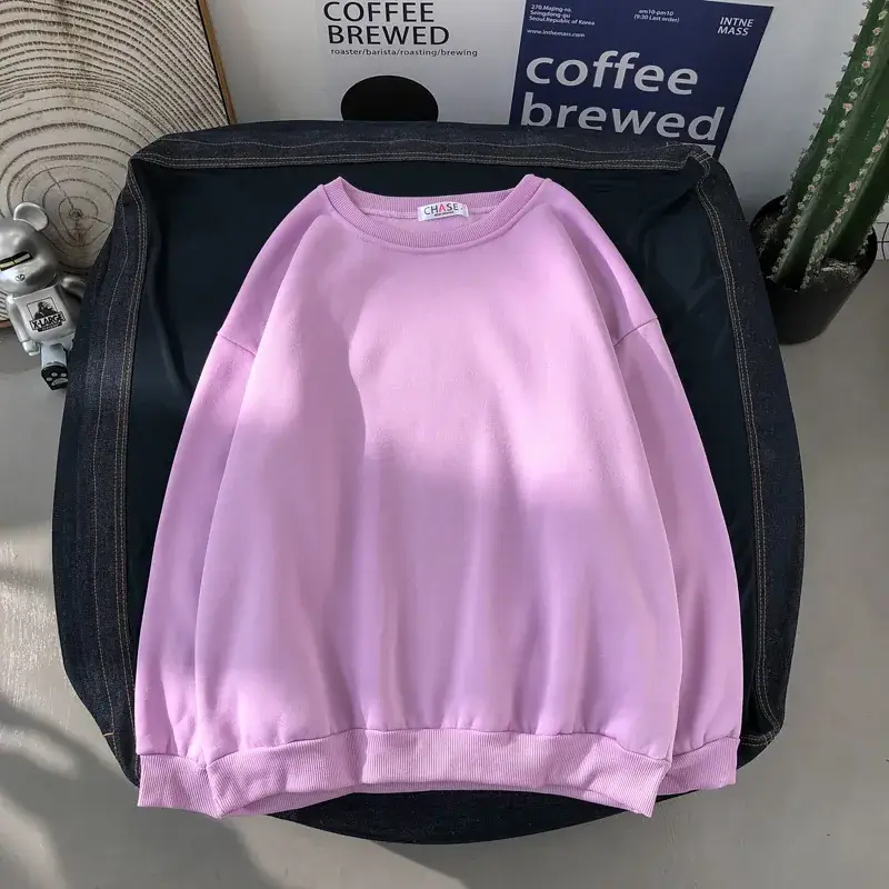 2020 Korean Style Men's Women's Sweatshirt Set Solid Color Loose Fit - Image 3