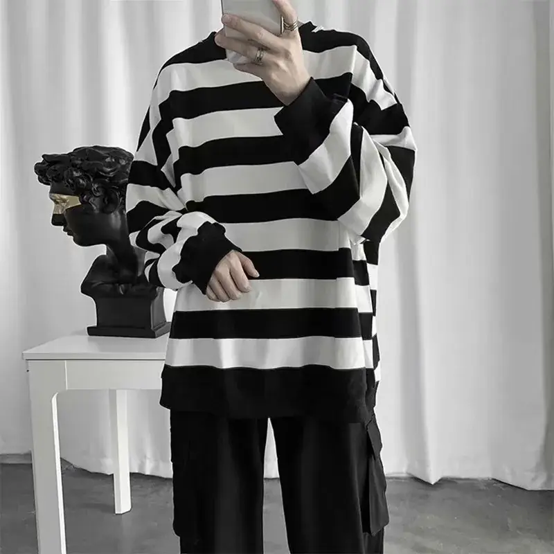 Men Striped Long Sleeve Sweater Autumn Winter Korean Style - Image 5