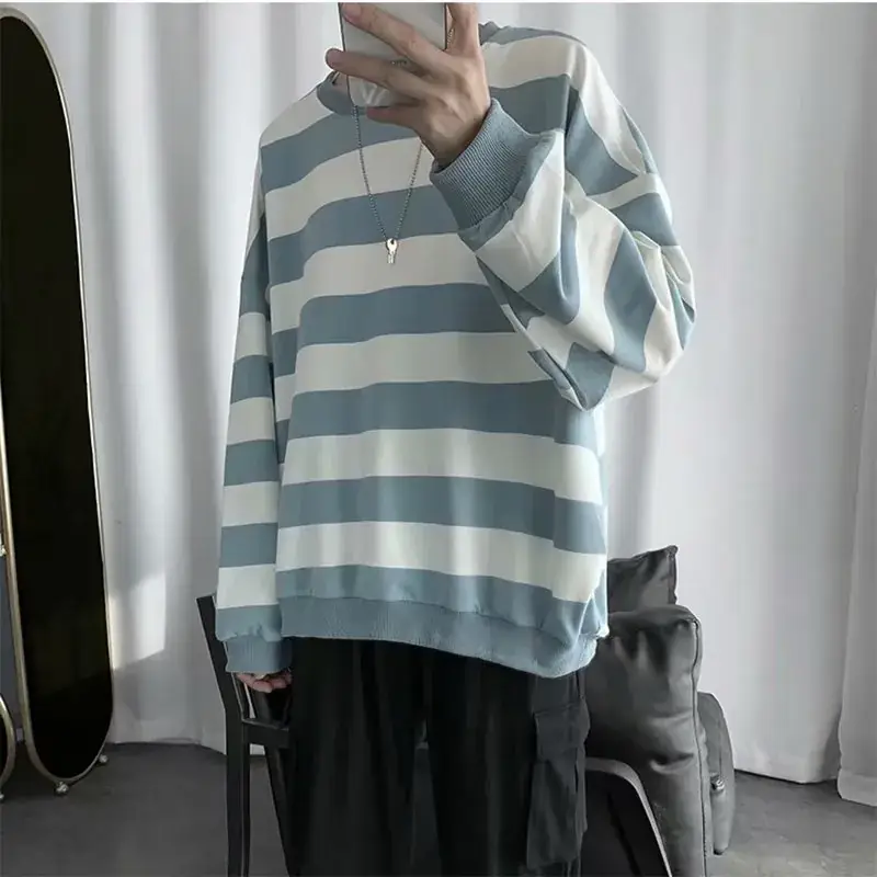 Men Striped Long Sleeve Sweater Autumn Winter Korean Style - Image 3