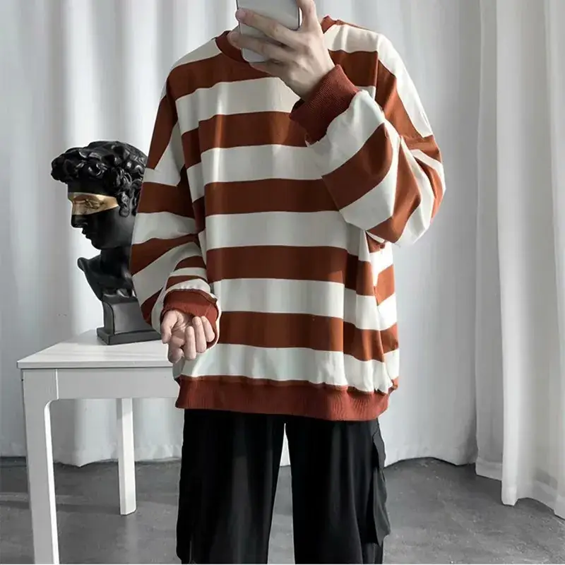 Men Striped Long Sleeve Sweater Autumn Winter Korean Style - Image 4