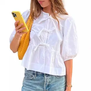 Women's Long Sleeve Button Cotton Linen Top Cream — feature 8