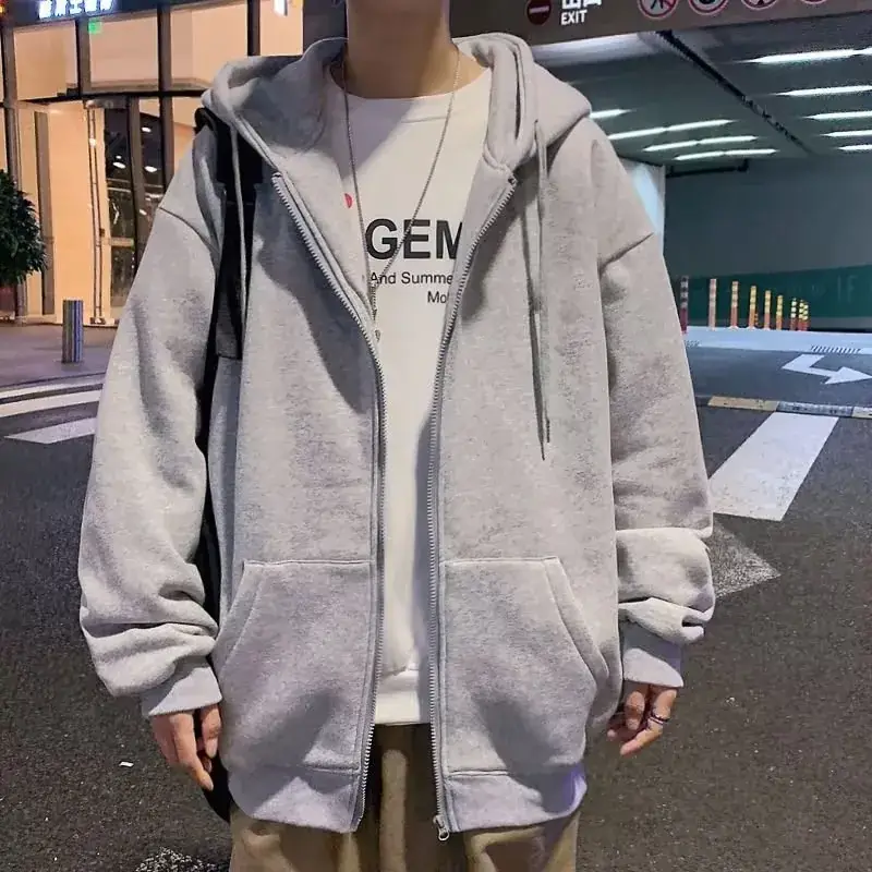 Men's White Fleece Zipper Hoodie Large - Image 6
