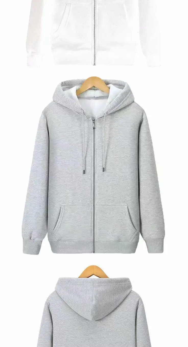Men's White Fleece Zipper Hoodie Large — feature 9