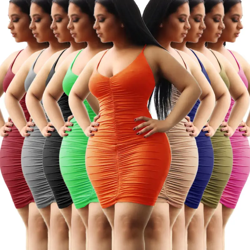Blue Pleated Stretch Slim Fit Nightclub Dress for Women - Image 10
