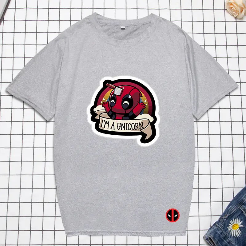 Marvel Deadpool T-Shirt Grey Plus Size Letter Print