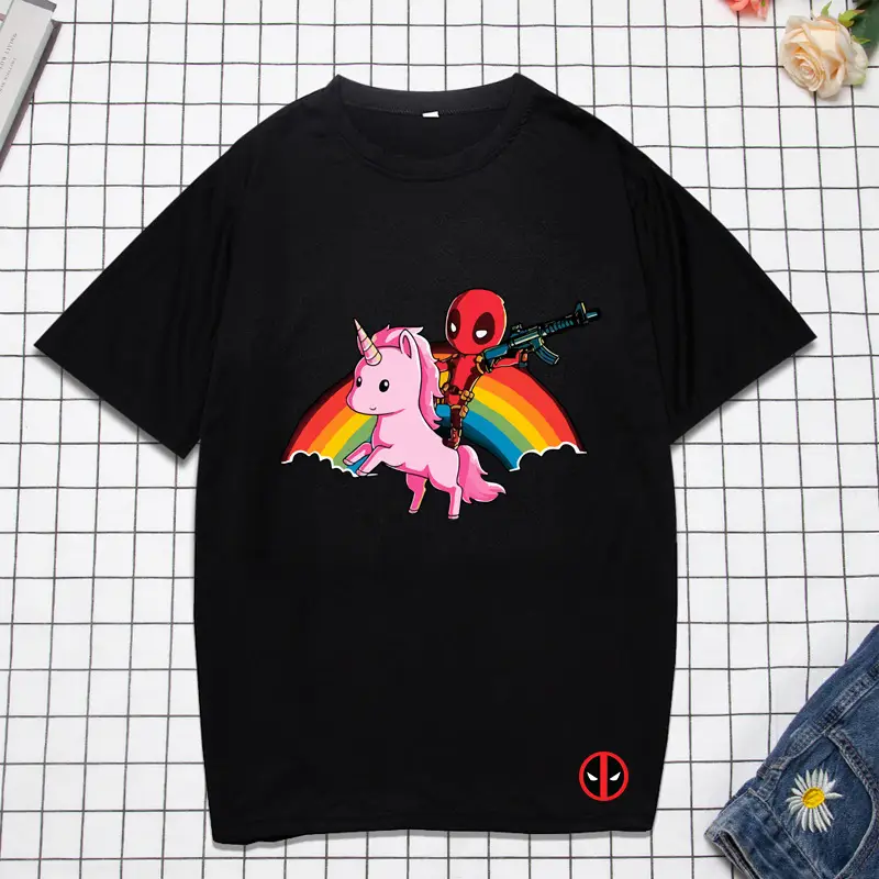 Marvel Deadpool T-Shirt Grey Plus Size Letter Print