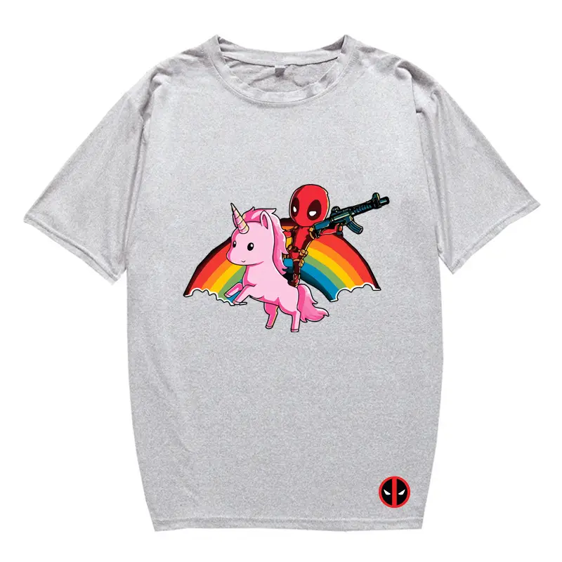 Marvel Deadpool T-Shirt Grey Plus Size Letter Print