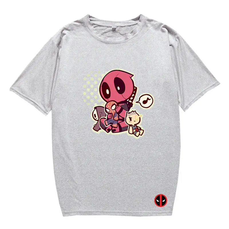 Marvel Deadpool T-Shirt Grey Plus Size Letter Print