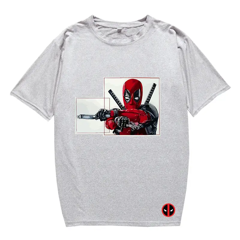 Marvel Deadpool T-Shirt Grey Plus Size Letter Print
