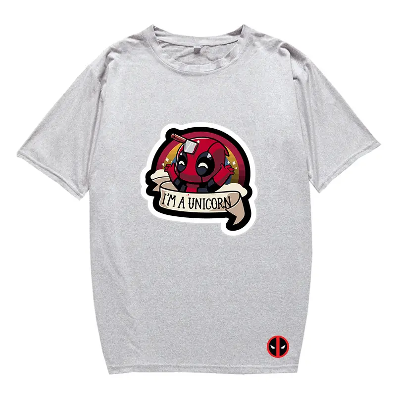 Marvel Deadpool T-Shirt Grey Plus Size Letter Print